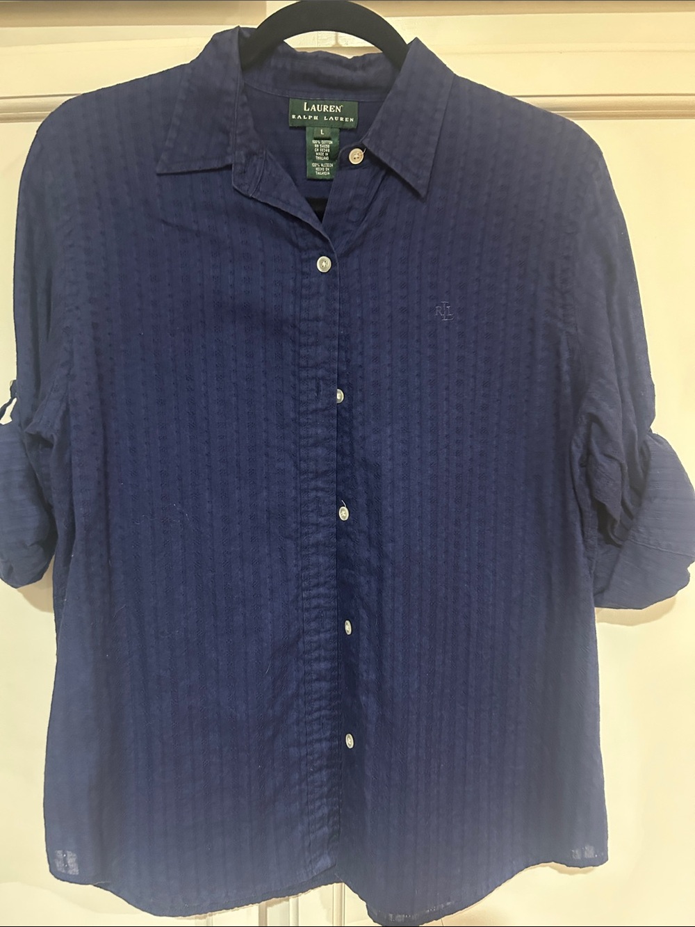 Lauren Ralph Lauren Navy Textured Button-Up Blouse